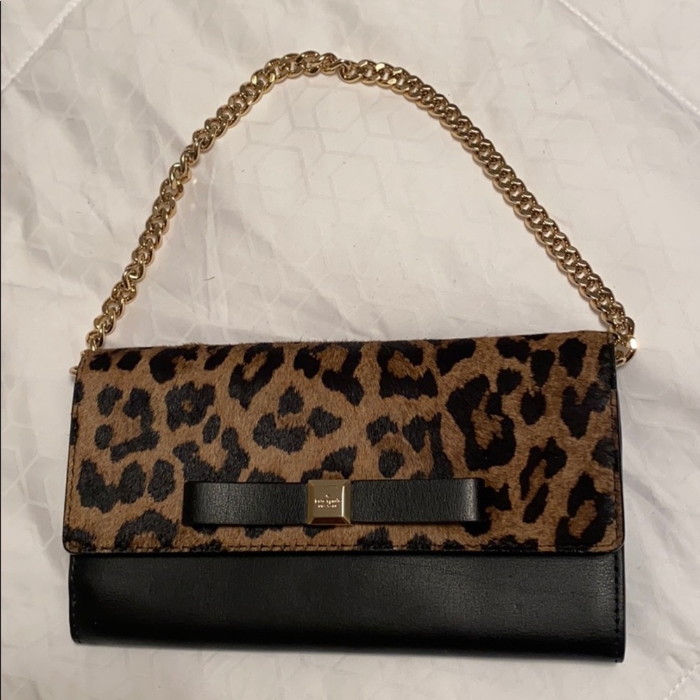 Kate Spade Black/Leopard Print Clutch/Chain Wallet